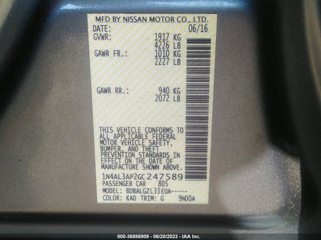 Nissan ALTIMA 2.5 2016 1N4AL3AP2GC247589 Image 9