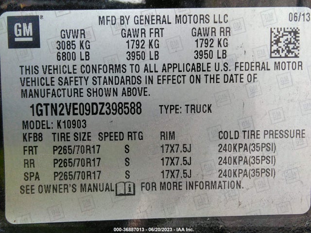 2013 GMC SIERRA 1500 SLE VIN: 1GTN2VE09DZ398588
