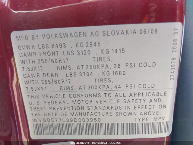 Продажа на аукционе авто 2009 Volkswagen Touareg 2 Vr6, vin: WVGBE77L39D003950, номер лота: 36887015