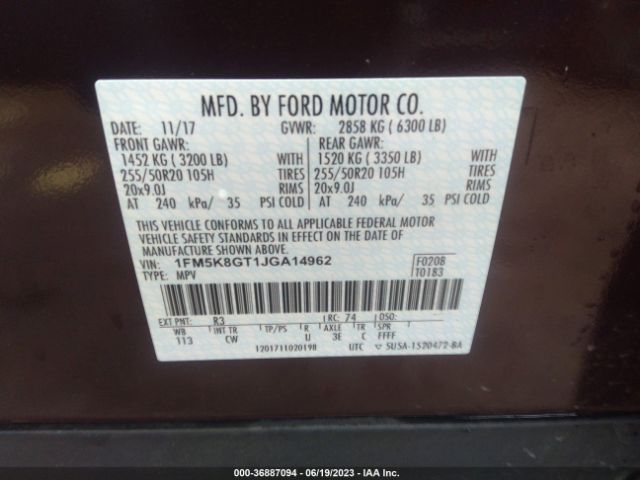 1FM5K8GT1JGA14962 Ford EXPLORER SPORT