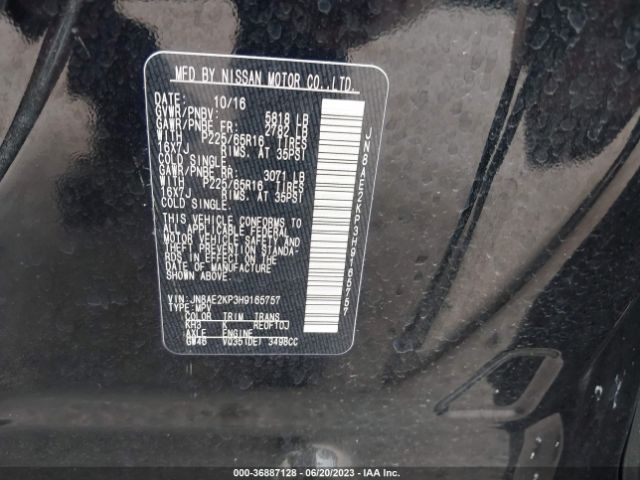JN8AE2KP3H9165757 Nissan Quest Sv