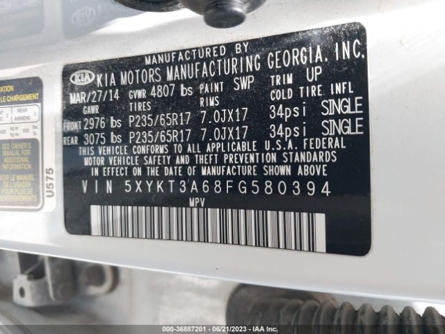 5XYKT3A68FG580394 KIA SORENTO LX