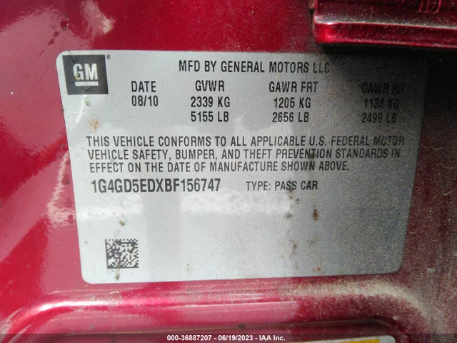 2011 BUICK LACROSSE CXL VIN: 1G4GD5EDXBF156747