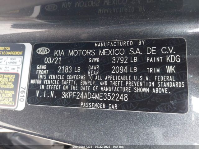 3KPF24AD4ME352248 KIA Forte Lxs