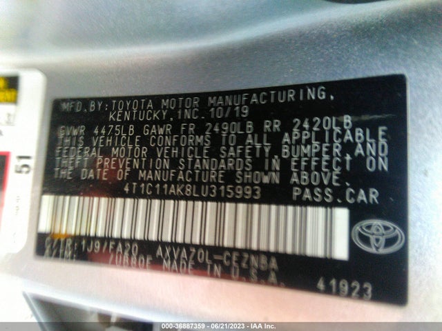 Toyota CAMRY LE 2020 4T1C11AK8LU315993 Image 9