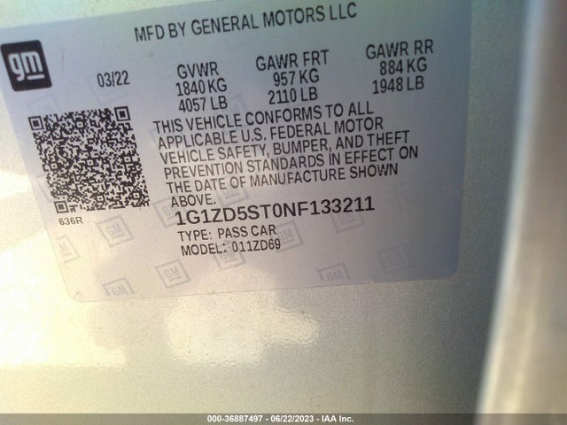Chevrolet MALIBU LT 2022 1G1ZD5ST0NF133211 Image 9