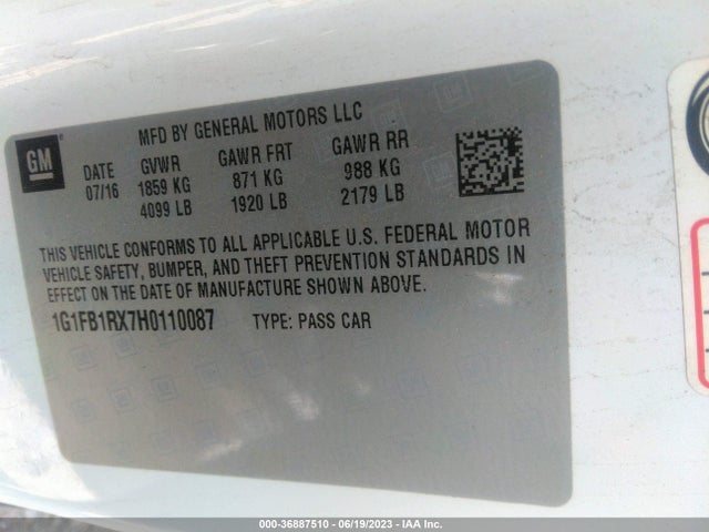 Chevrolet Camaro 1lt 2017 1G1FB1RX7H0110087 Image 9