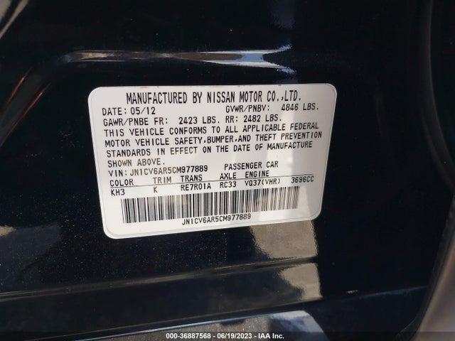 2012 INFINITI G37 SEDAN X VIN: JN1CV6AR5CM977889