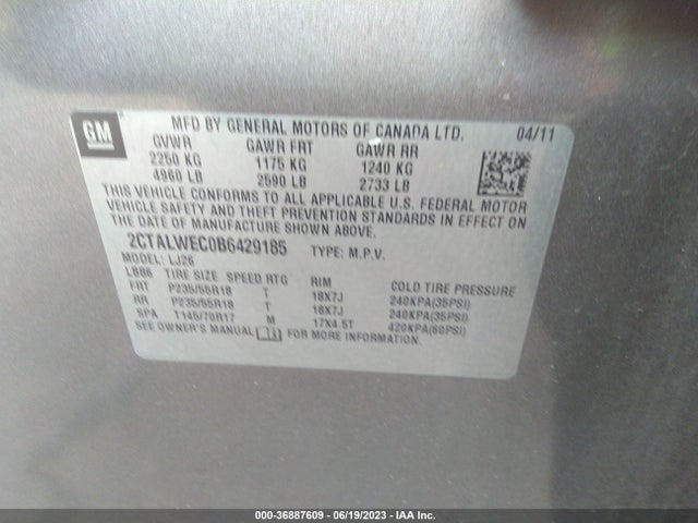 2011 GMC TERRAIN SLT-2 VIN: 2CTALWEC0B6429185
