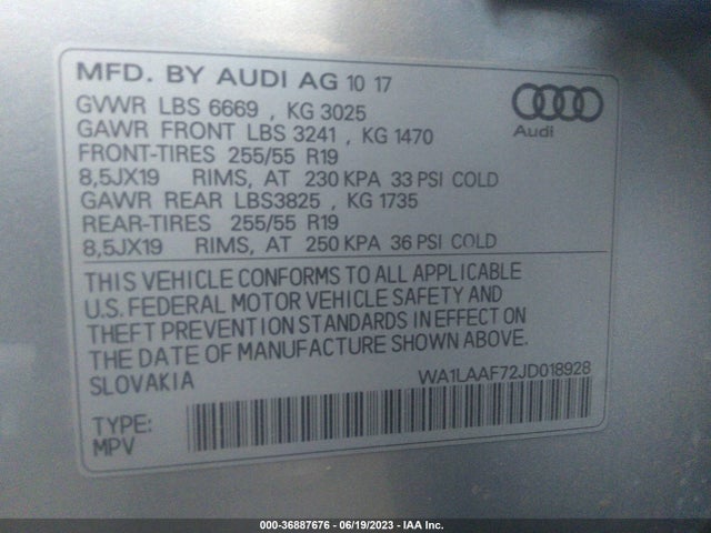 Audi Q7 Premium Plus 2018 WA1LAAF72JD018928 Image 9