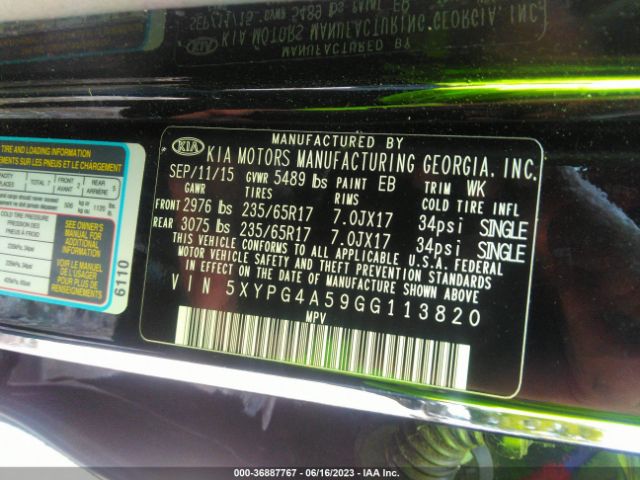 5XYPG4A59GG113820 KIA SORENTO LX