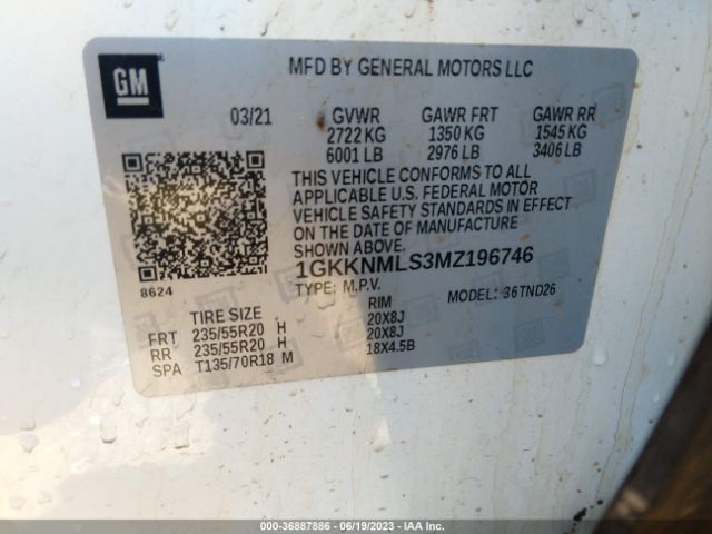 1GKKNMLS3MZ196746 GMC ACADIA SLT