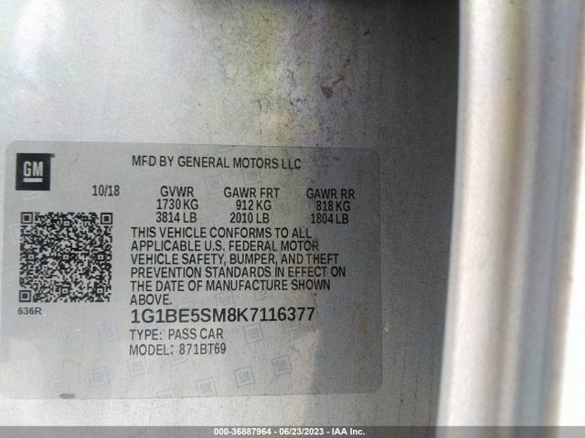 Chevrolet CRUZE LT 2019 1G1BE5SM8K7116377 Image 9
