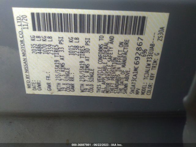 5N1AT3CA1MC692867 Nissan Rogue Sl