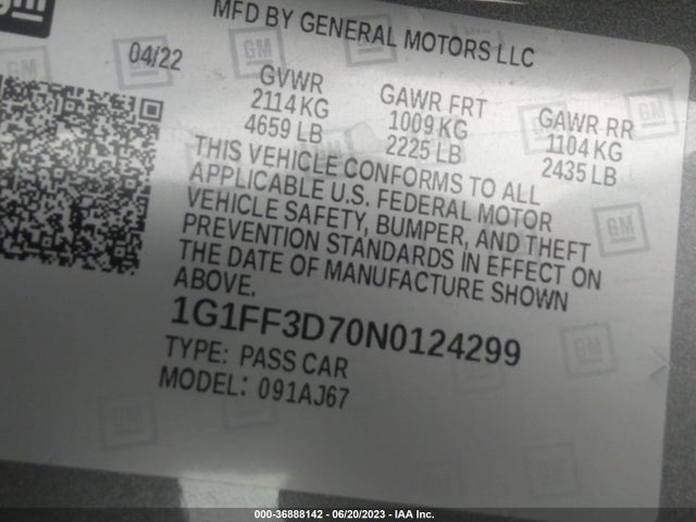 Chevrolet CAMARO LT1 2022 1G1FF3D70N0124299 Image 9
