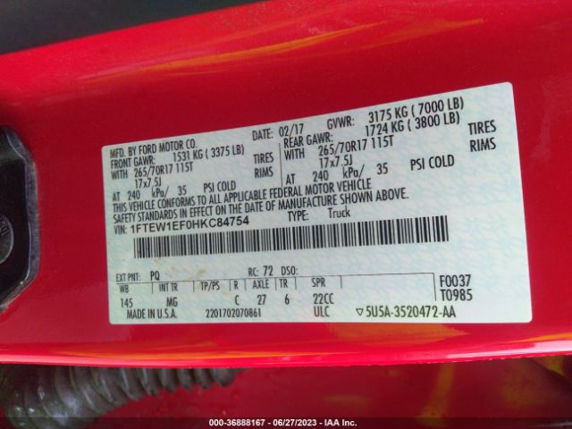 1FTEW1EF0HKC84754 Ford F-150 Xl/xlt/lariat