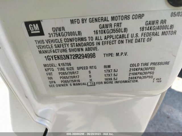 2002 CADILLAC ESCALADE 1GYEK63N72R294998 Photo 8
