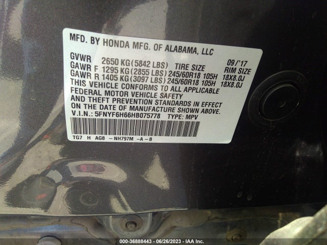 Honda Pilot Ex-l 2017 5FNYF6H66HB075778 Image 16