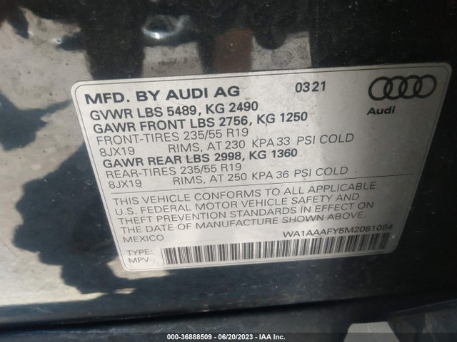 WA1AAAFY5M2081084 Audi Q5 PREMIUM