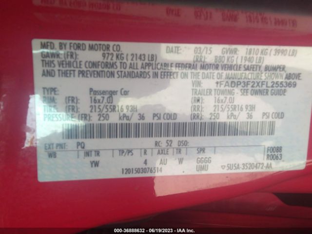 1FADP3F2XFL255369 Ford FOCUS SE