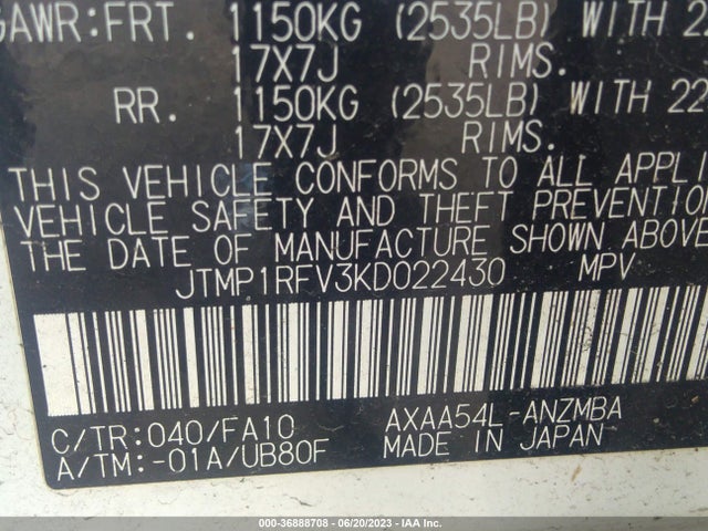 Toyota Rav4 Xle 2019 JTMP1RFV3KD022430 Image 15