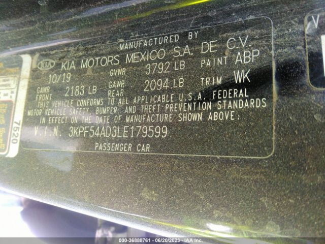 3KPF54AD3LE179599 KIA FORTE EX
