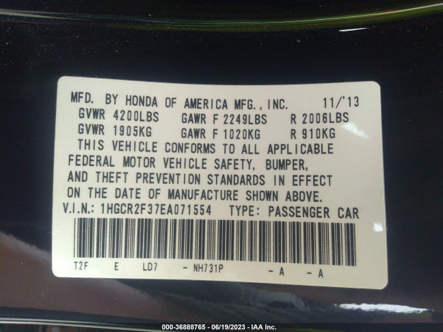 Honda Accord Sedan Lx 2014 1HGCR2F37EA071554 Image 15