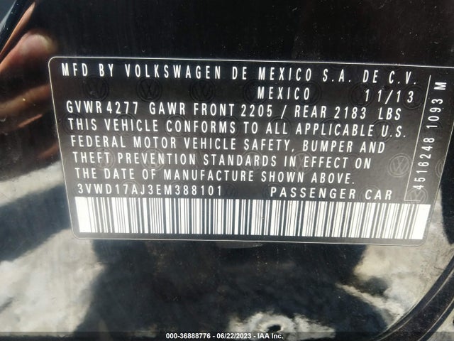 3VWD17AJ3EM388101 Volkswagen Jetta Sedan Se