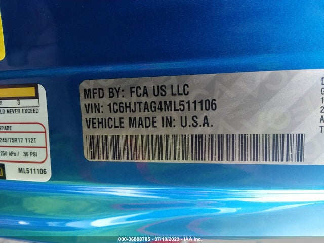 2021 JEEP GLADIATOR 80TH ANNIVERSARY VIN: 1C6HJTAG4ML511106