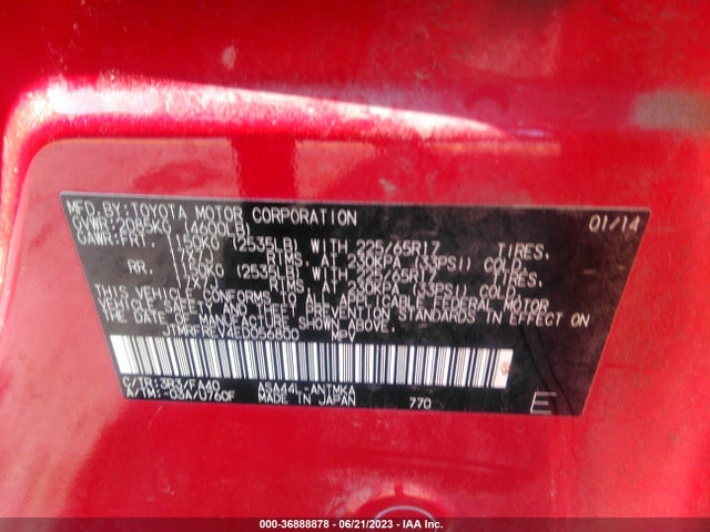 2014 TOYOTA RAV4 XLE VIN: JTMRFREV4ED056800