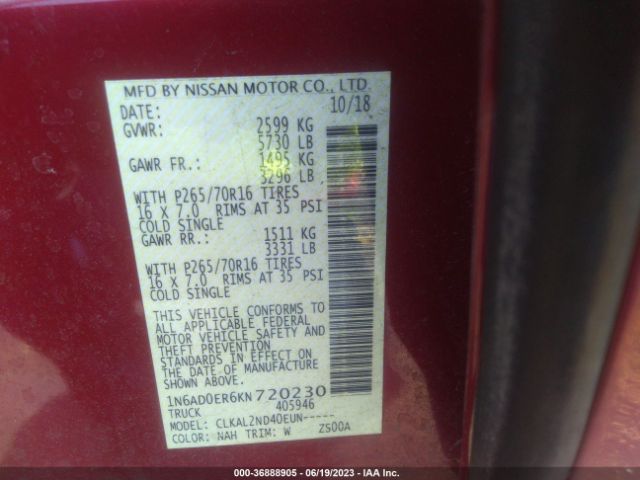 1N6AD0ER6KN720230 Nissan Frontier Sv