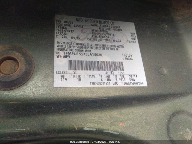 2005 FORD EXPEDITION SPECIAL SERVICE/XLT VIN: 1FMPU15575LA15030