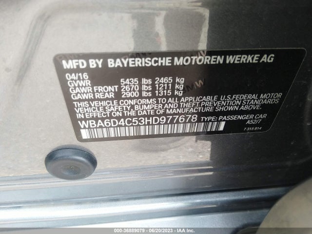2017 BMW 6 Series, VIN: WBA6D4C53HD977678