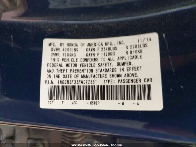 1HGCR2F32FA072581 Honda Accord Sedan Lx