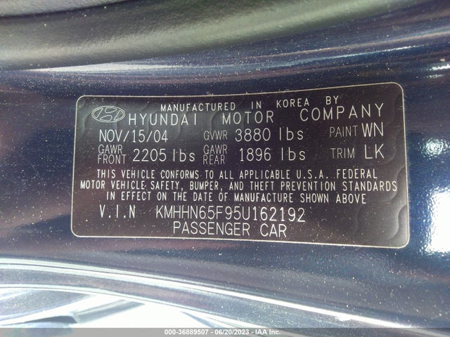 2005 HYUNDAI TIBURON GT/SE VIN: KMHHN65F95U162192