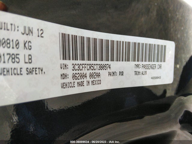 2012 FIAT 500 LOUNGE VIN: 3C3CFFCR5CT380974