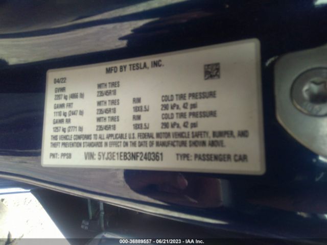 5YJ3E1EB3NF240361 Tesla Model 3 Long Range