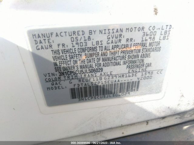 3N1CP5CU5JL506029 Nissan KICKS SV