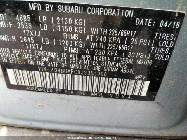 4S4BSAFC9J3351060 Subaru Outback Premium