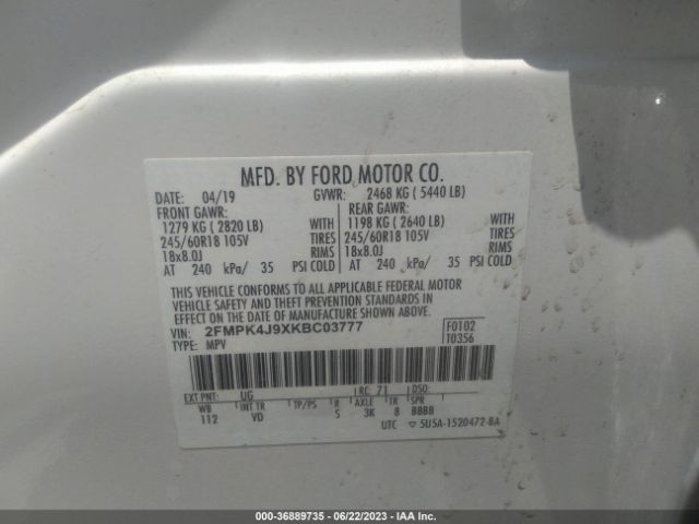 2FMPK4J9XKBC03777 Ford EDGE SEL