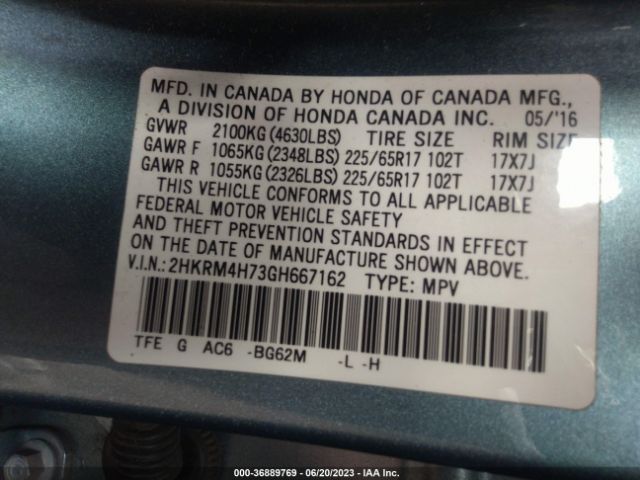 Honda Cr-v Ex-l 2016 2HKRM4H73GH667162 Image 15