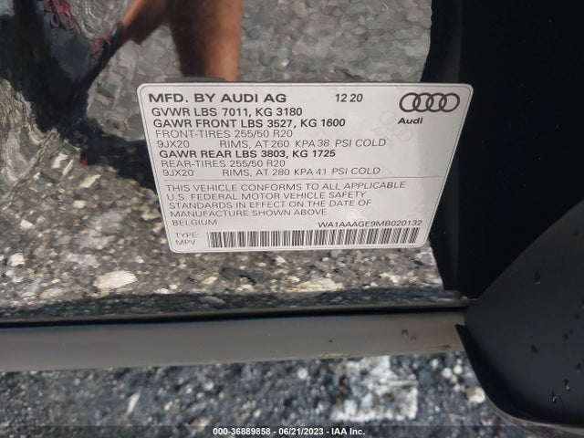 2021 Audi e-tron, VIN: WA1AAAGE9MB020132