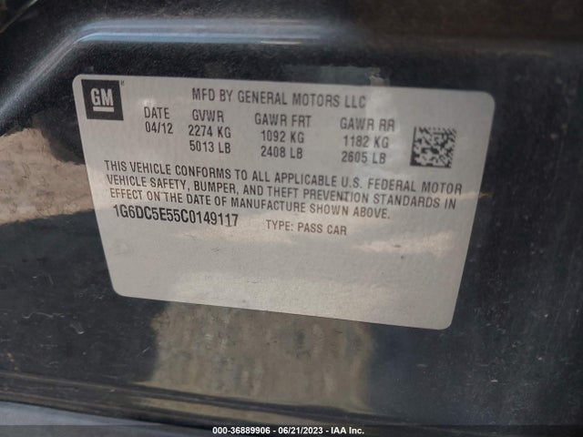 2012 CADILLAC CTS SEDAN VIN: 1G6DC5E55C0149117