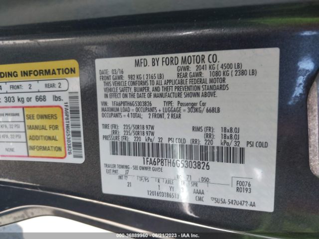 Ford Mustang Ecoboost 2016 1FA6P8TH6G5303826 Image 16