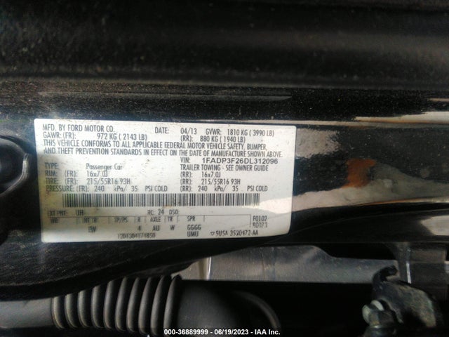 2013 FORD FOCUS SE VIN: 1FADP3F26DL312096