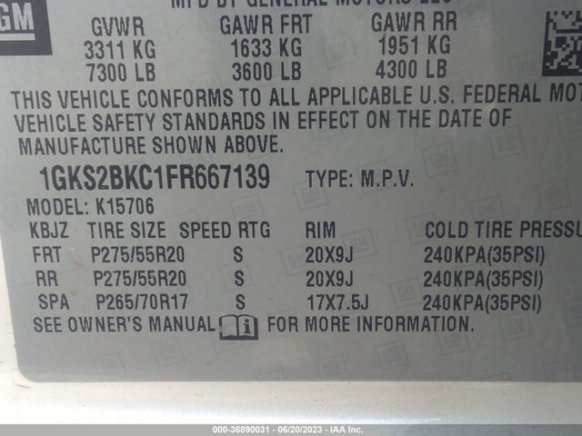 GMC YUKON SLT 2015 1GKS2BKC1FR667139 Image 9
