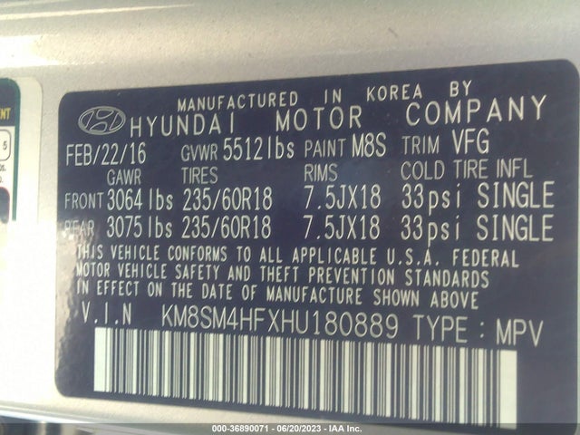 Hyundai Santa Fe Se 2017 KM8SM4HFXHU180889 Image 9