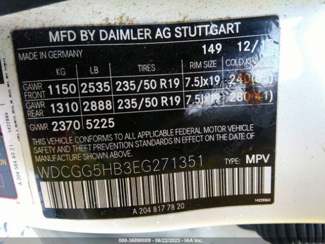 WDCGG5HB3EG271351 Mercedes-Benz Glk-class Glk 350