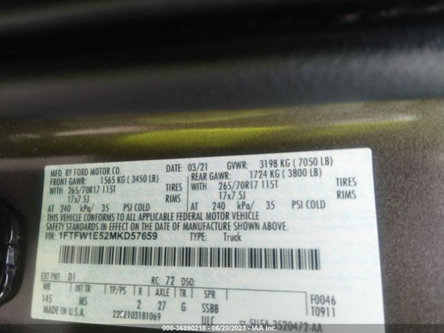 1FTFW1E52MKD57659 Ford F-150 Xl/xlt/lariat