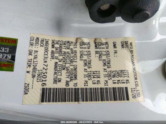 1N6ED0CE3LN725016 Nissan FRONTIER S